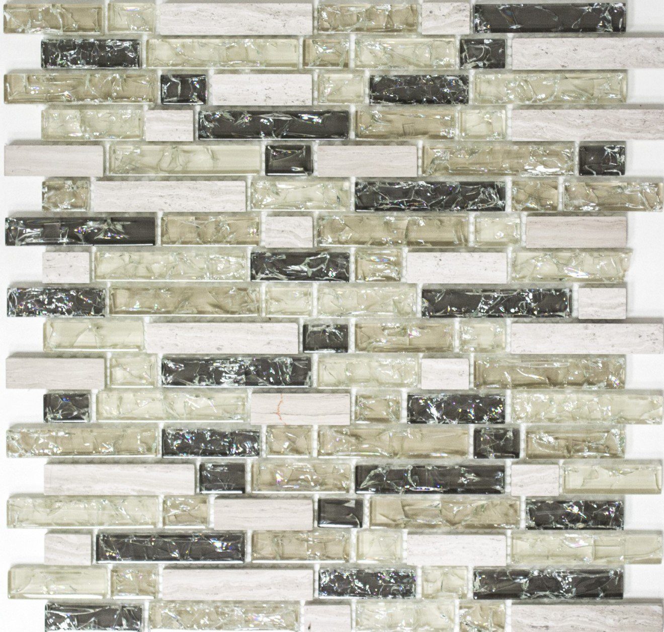 Mosani Mosaikfliesen Glasmosaik Naturstein Mosaik graugrün glänzend / 10 Matten