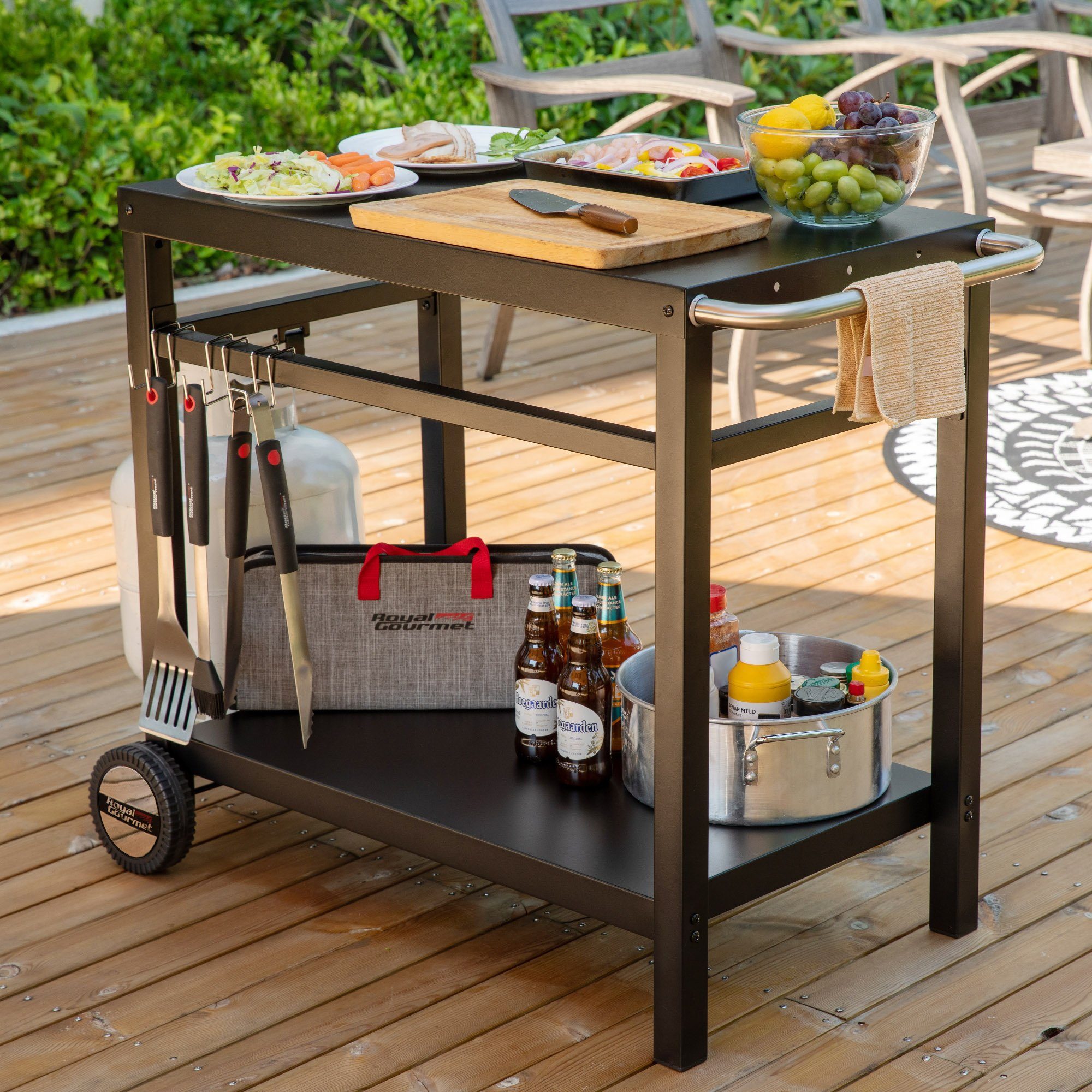 Royal Gourmet Grillablagetisch Outdoor Grilltisch Rollwagen (Grillwagen, Pflanztisch), Produktabmessungen: 100,5 x 59 x 81 cm (LxBxH)