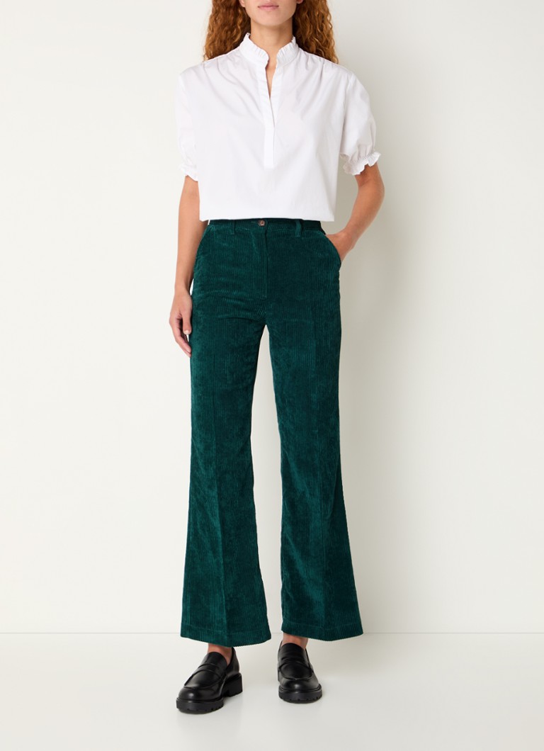 Pantaloni din catifea reiată cu talie înaltă, cu buzunare laterale și evazate pe picioare, creați de Gerard Darel Noémie.