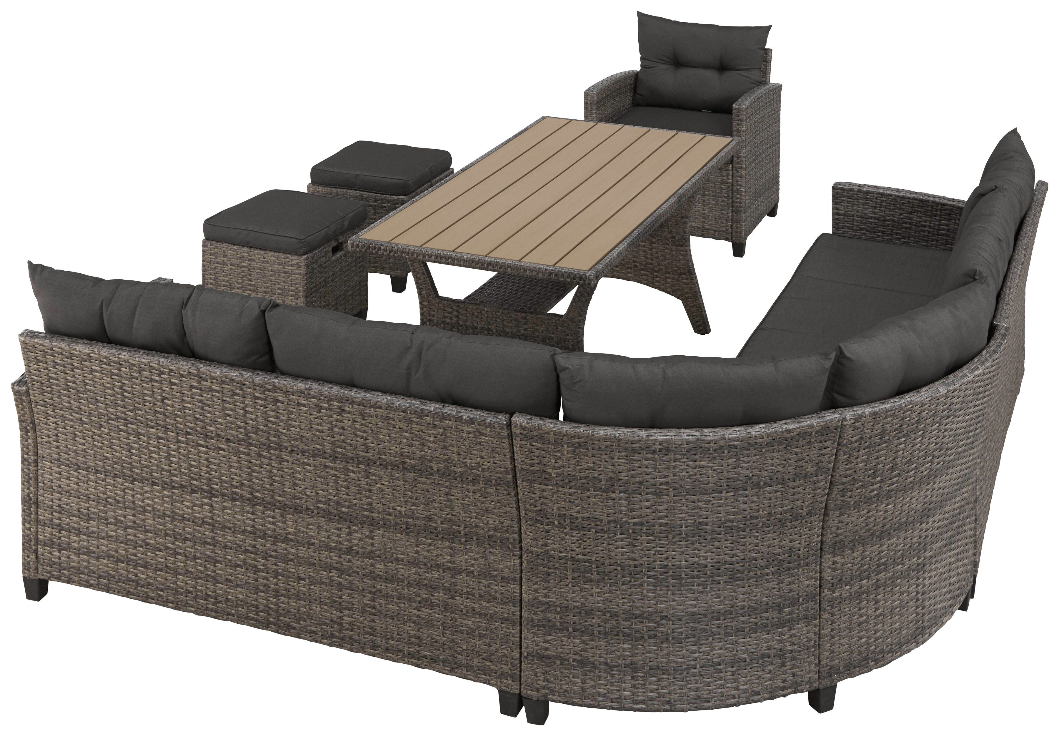 KONIFERA Gartenlounge-Set Keros Premium, (20-tlg), Ecklounge, 2 Hocker, Sessel, Tisch, Polyrattan