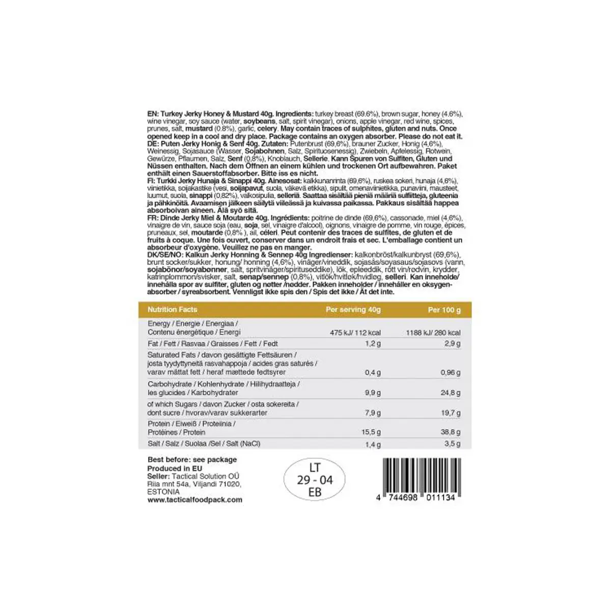 Tactical Foodpack Turkey Jerky Honey & Mustard