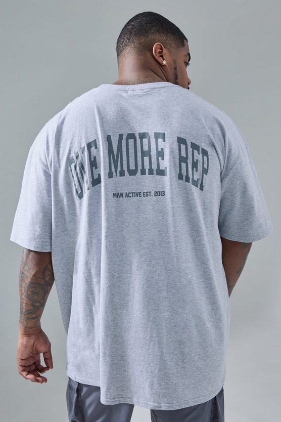 Plus Oversize Man Active T-Shirt mit One More Rep Print