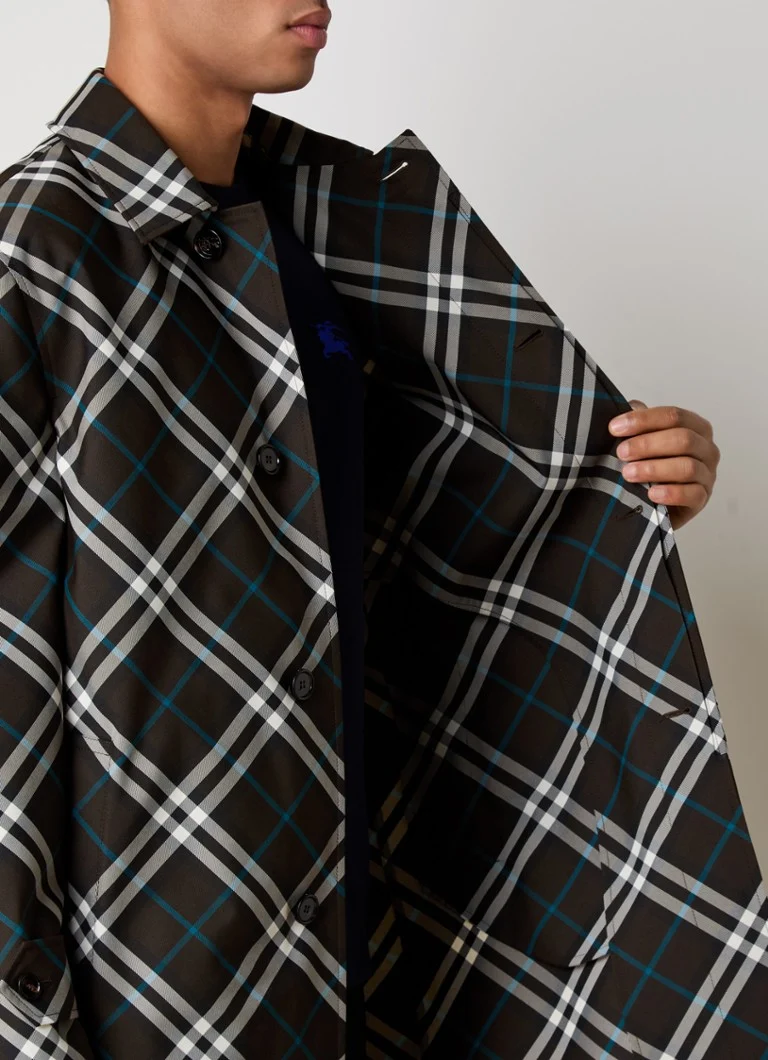 Burberry coat with check pattern and side pockets