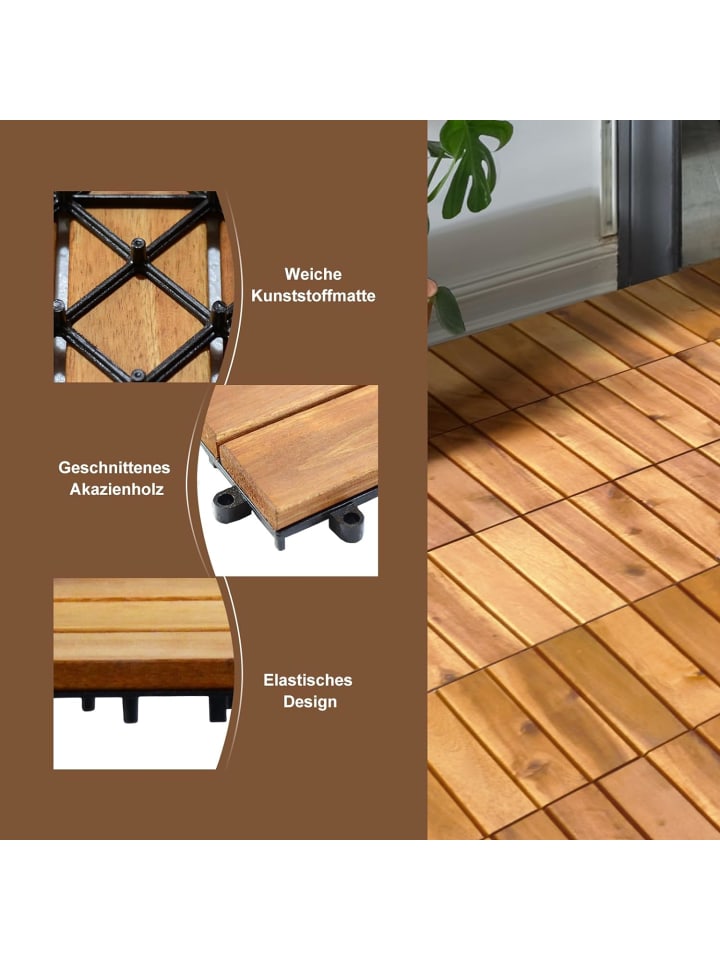 COSTWAY Holzfliesen 27 Stk. Set in Braun günstig kaufen onesize