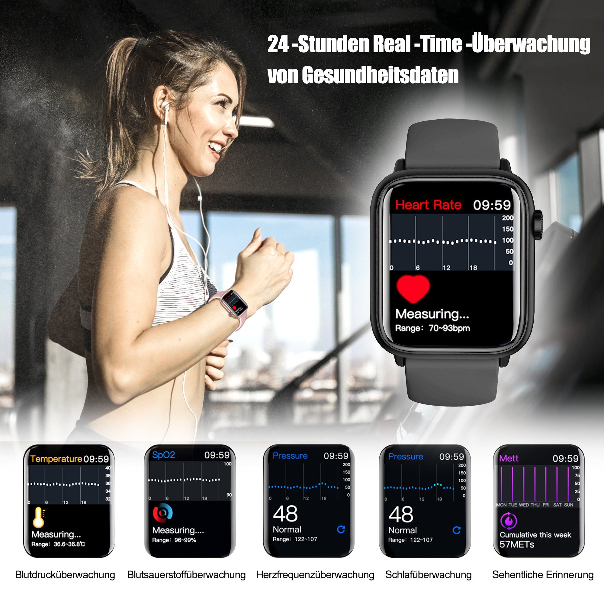 Tisoutec Smartwatch Damen Herren mit Telefonfunktion Fitness Tracker Fitnessuhr Smartwatch (Fitnessuhr mit Telefonfunktion/WhatsApp Notiz,Smartwatch Fitness Tracker Uhr IP67 Wasserdicht,1.83