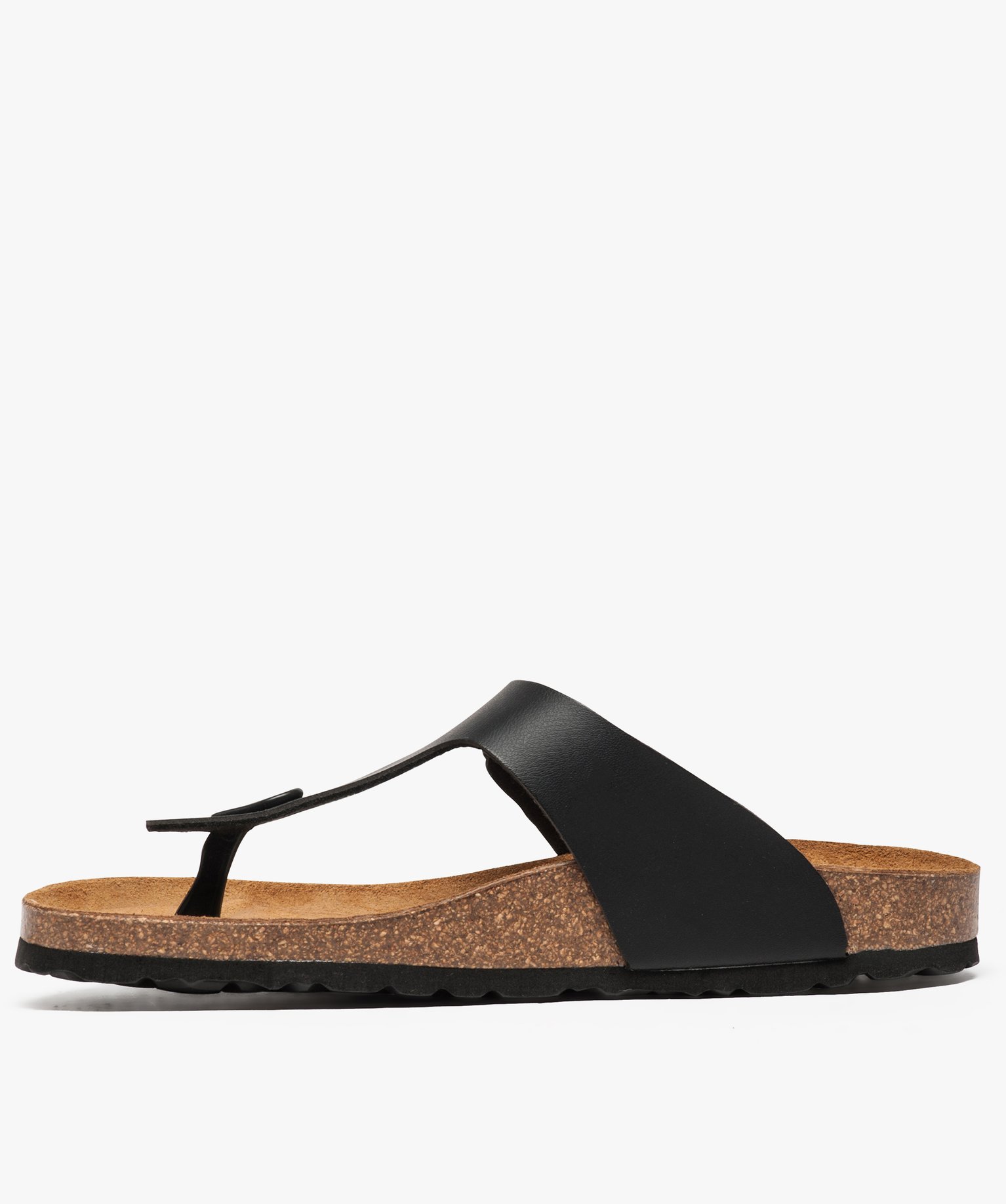 Mules femme à talon plat avec large bride en T unie noir | GEMO