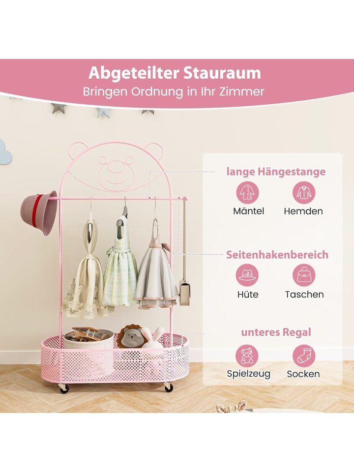COSTWAY Kinder Kleiderständer rollbar 182cm in Rosa günstig kaufen onesize