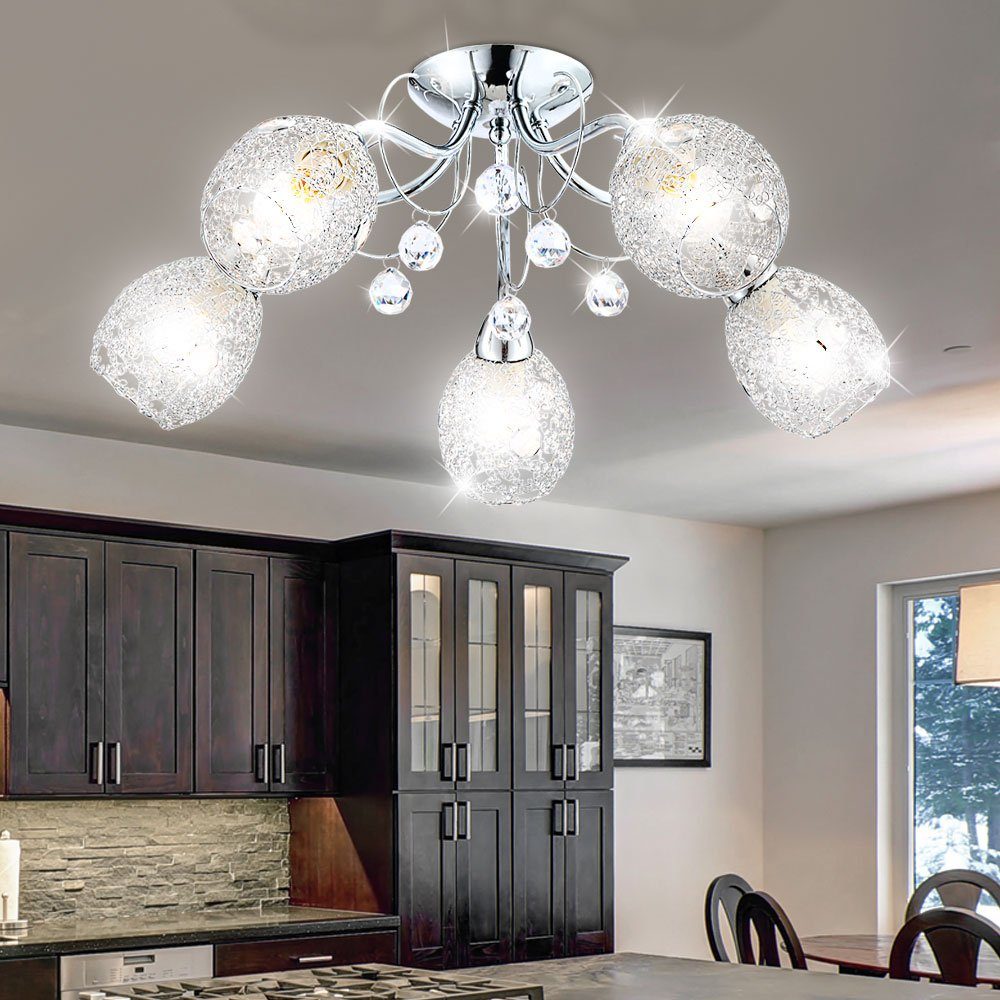 etc-shop LED Kugelleuchte, Leuchtmittel nicht inklusive, Deckenleuchte Kristall Deckenlampe Beleuchtung Chromgeflecht Licht
