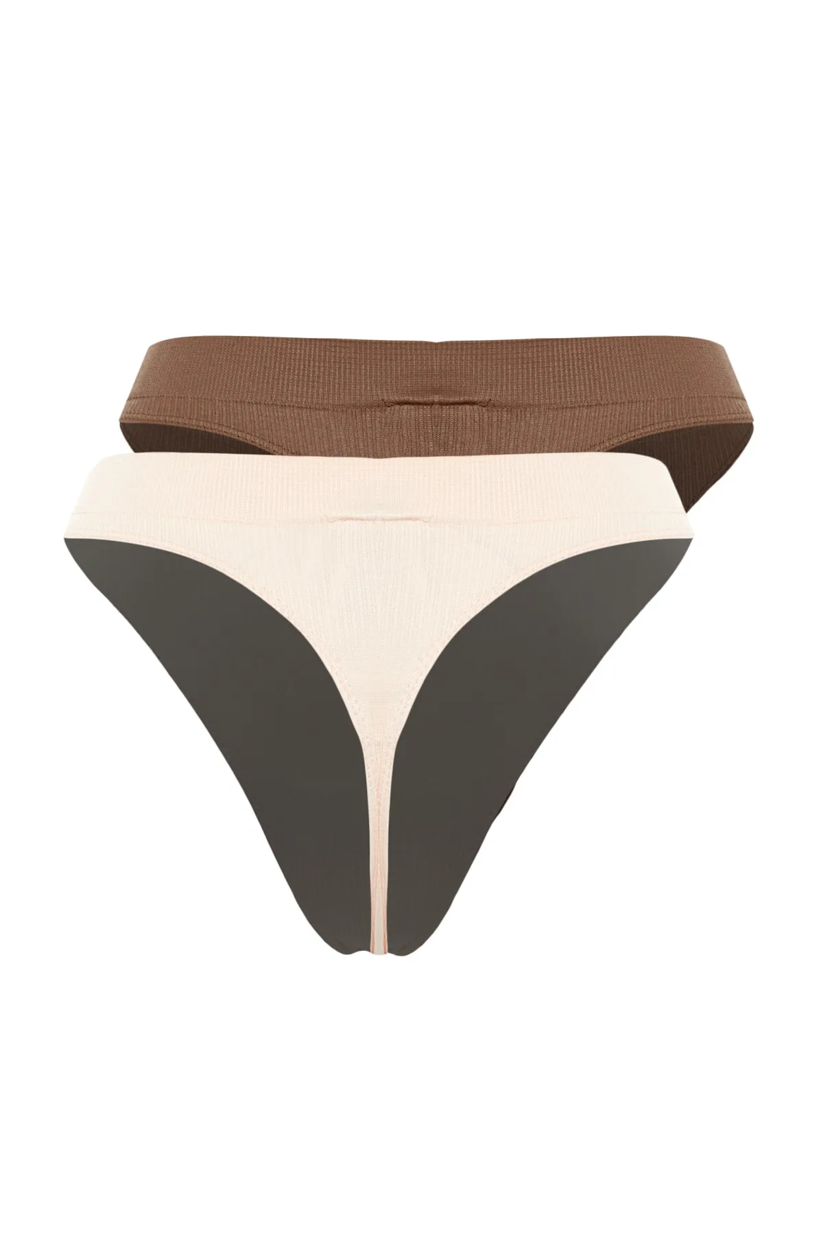 Trendyol Collection  Braun-Nude 2er-Pack nahtlose/nahtlose Tanga-Strickhöschen THMAW23KU00139