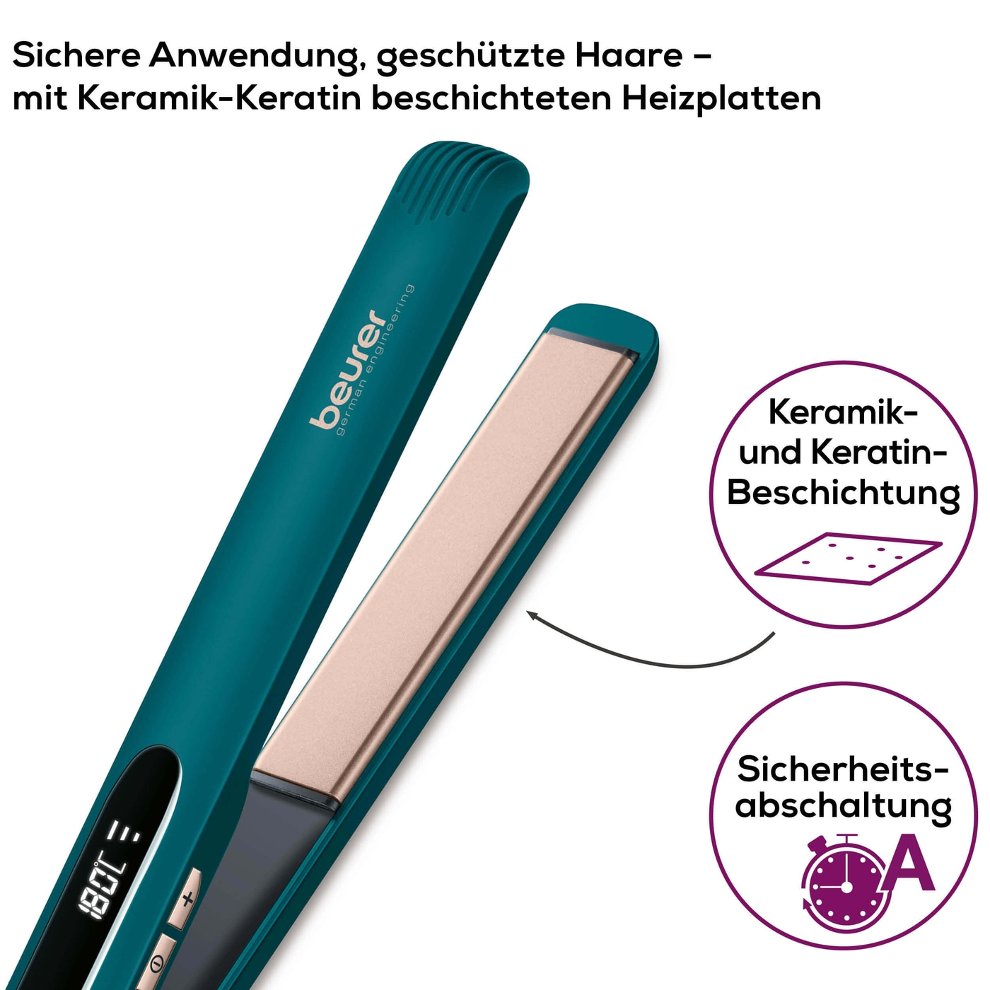 Beurer Haarglätter HS 50 Ocean-Stylisches Glätteisen für seidig-glatte Haare