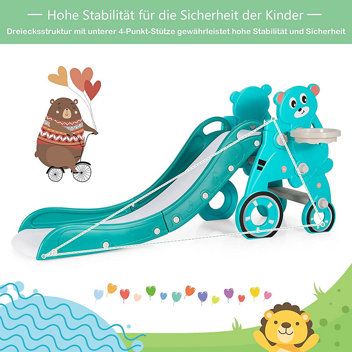 Kinderrutsche Bärenmuster mit Basketballkorb