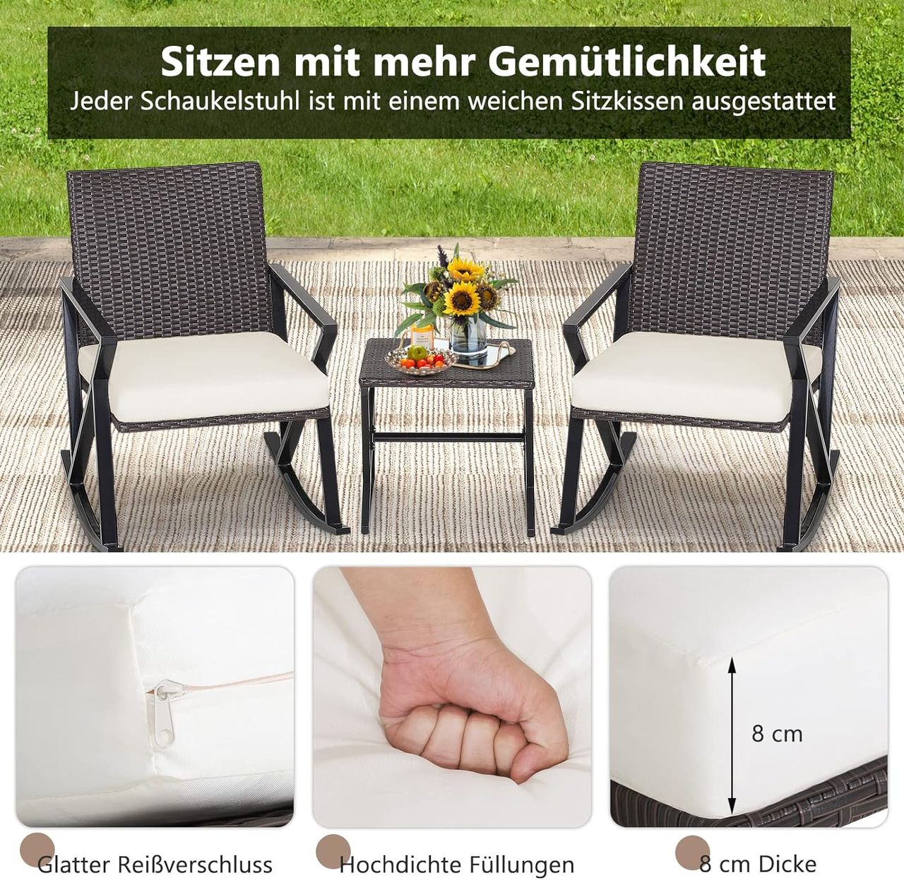 Costway 3TLG. Gartenmöbel-Set aus PE-Rattan