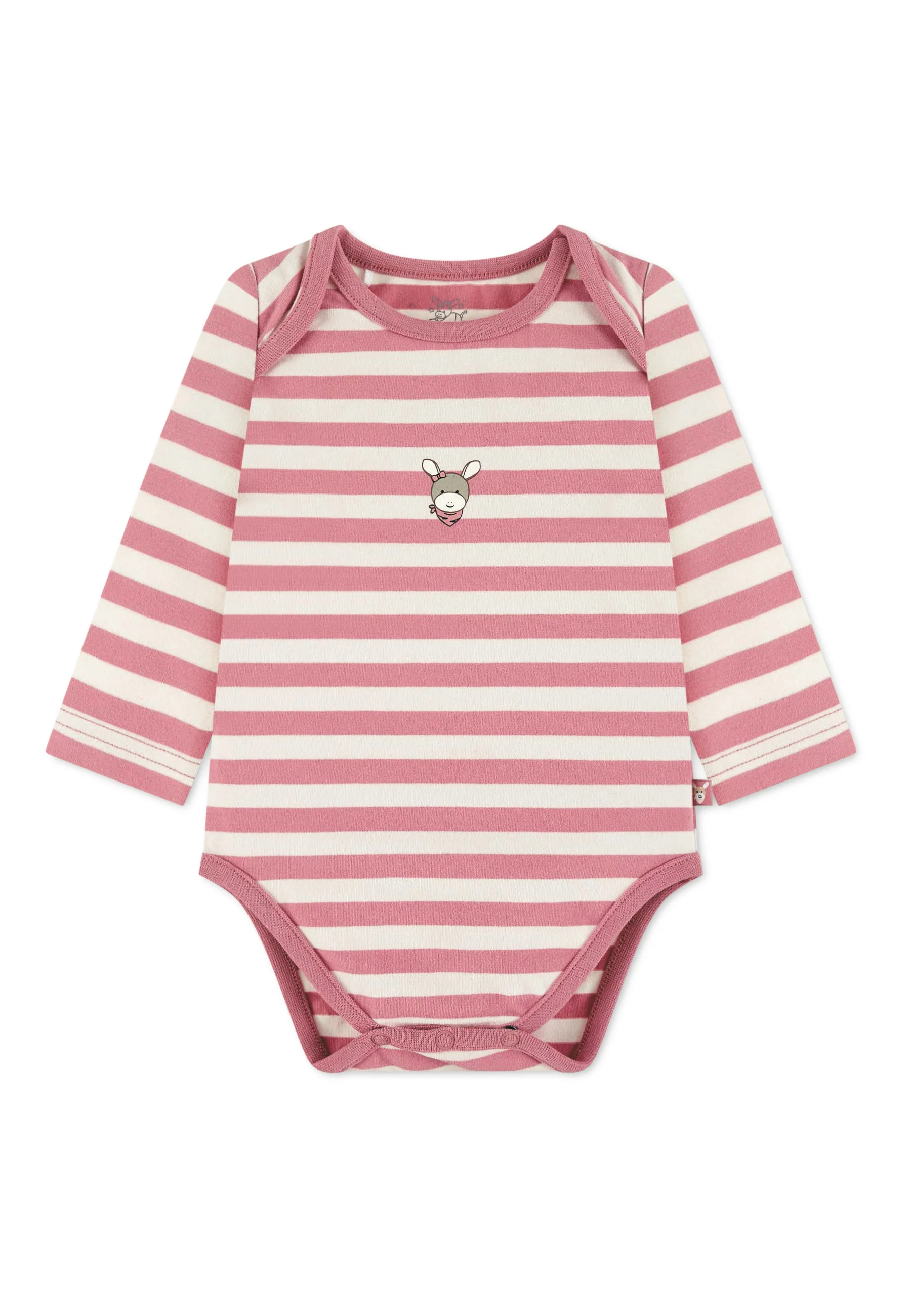 GOTS Langarm-Body Esel Emmi Girl, Rosa geringelt
