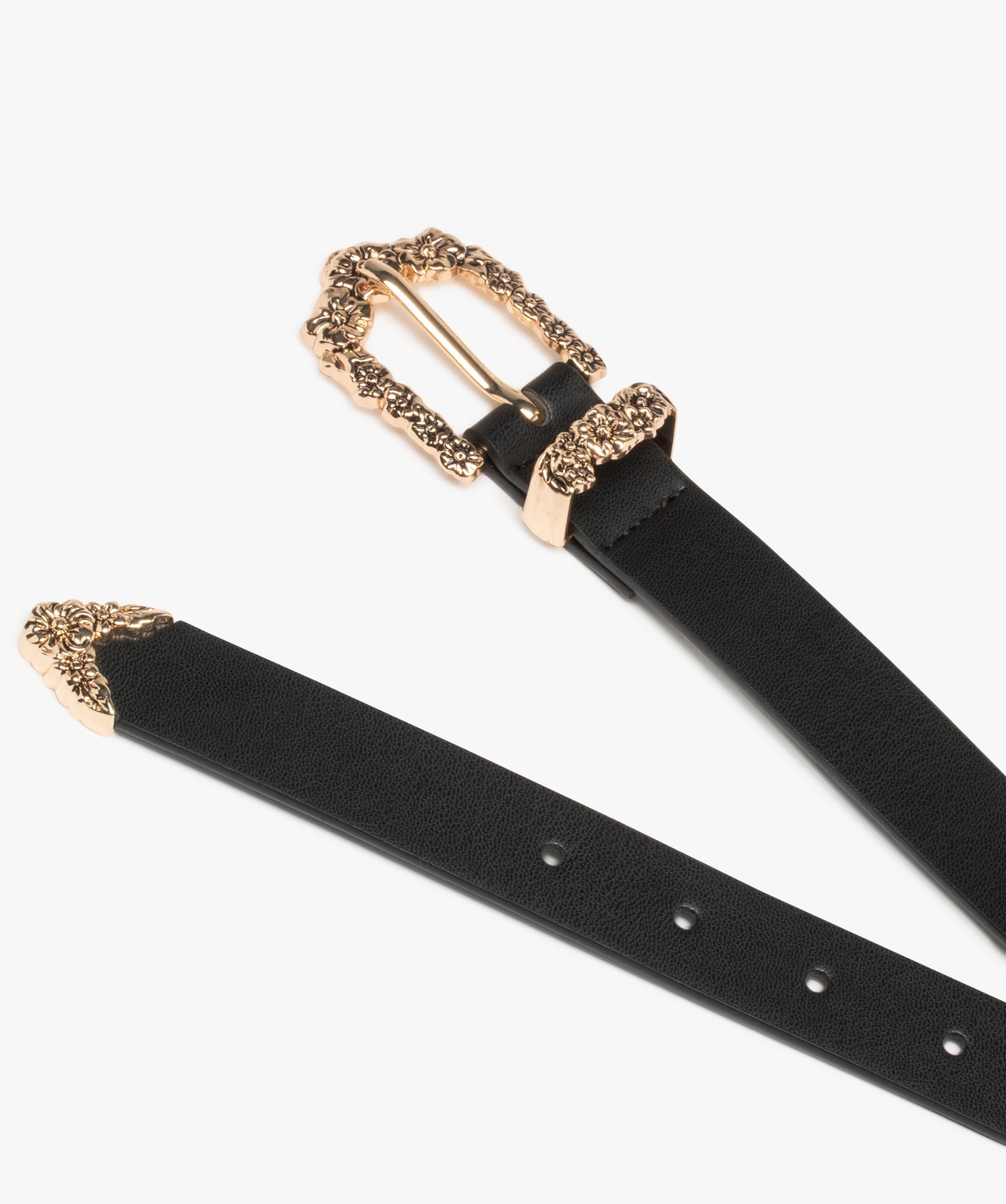 Ceinture avec détails fleuris en métal doré femme noir | GEMO