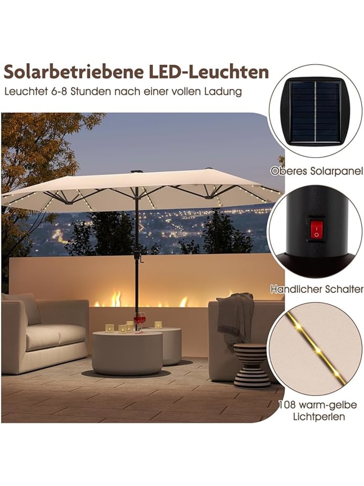 COSTWAY Doppelsonnenschirm mit LED 380 x 200 cm in Beige günstig kaufen onesize
