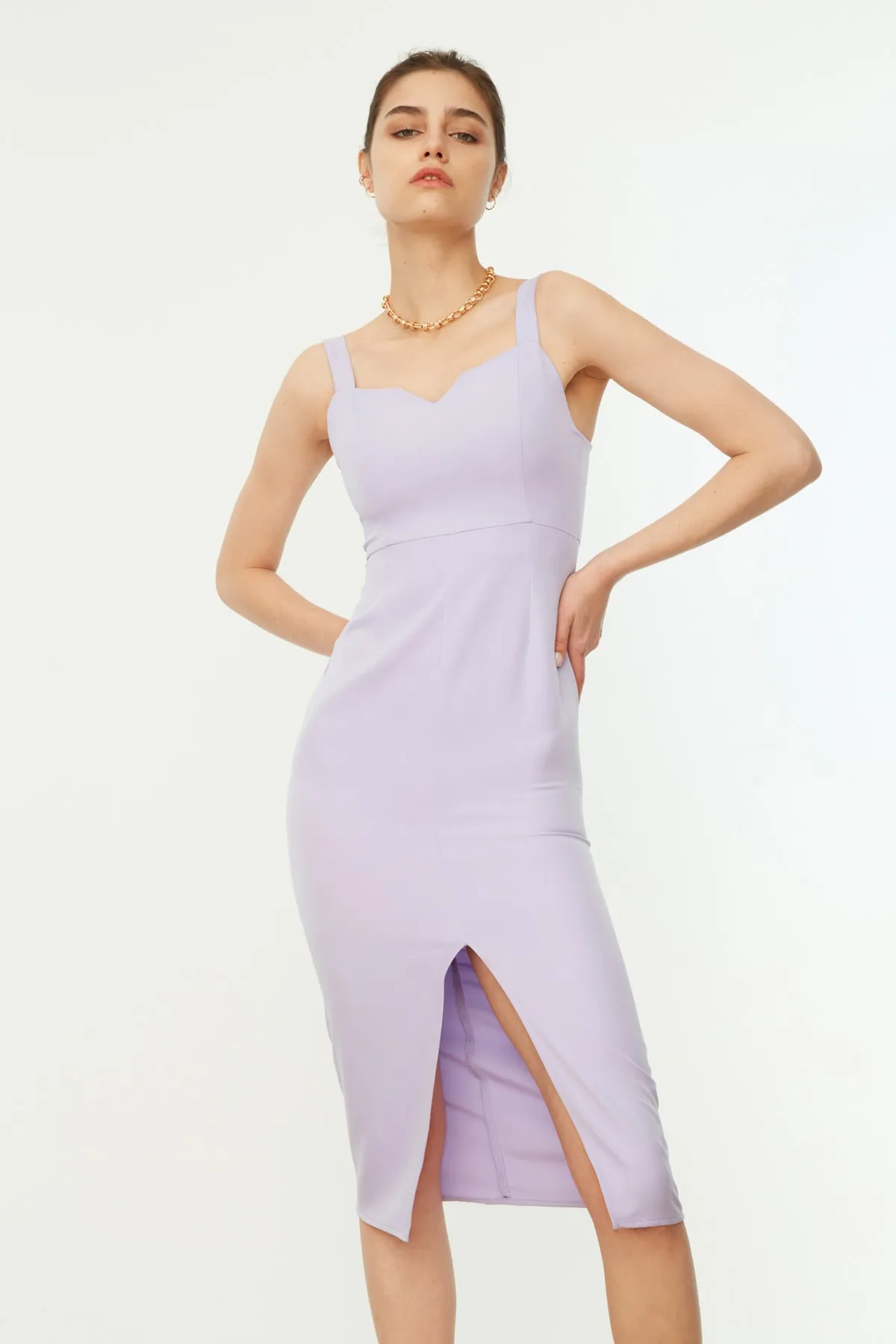 Trendyol Collection  Lila gewebtes Kleid mit Schlitz TWOSS19BB0216