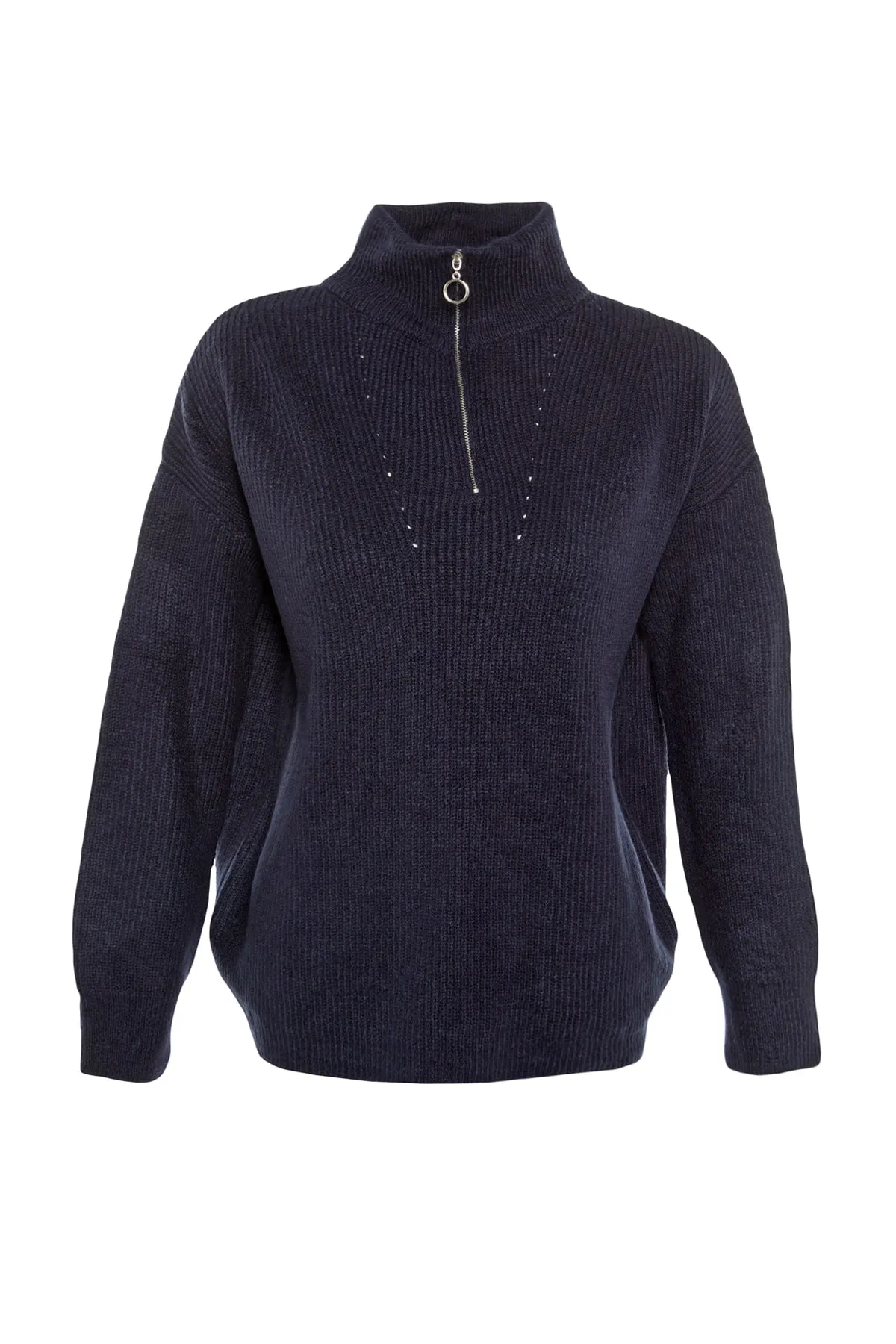 Trendyol Collection  Marineblauer Strickpullover mit weicher Struktur und Reißverschluss TWOAW20XS0009