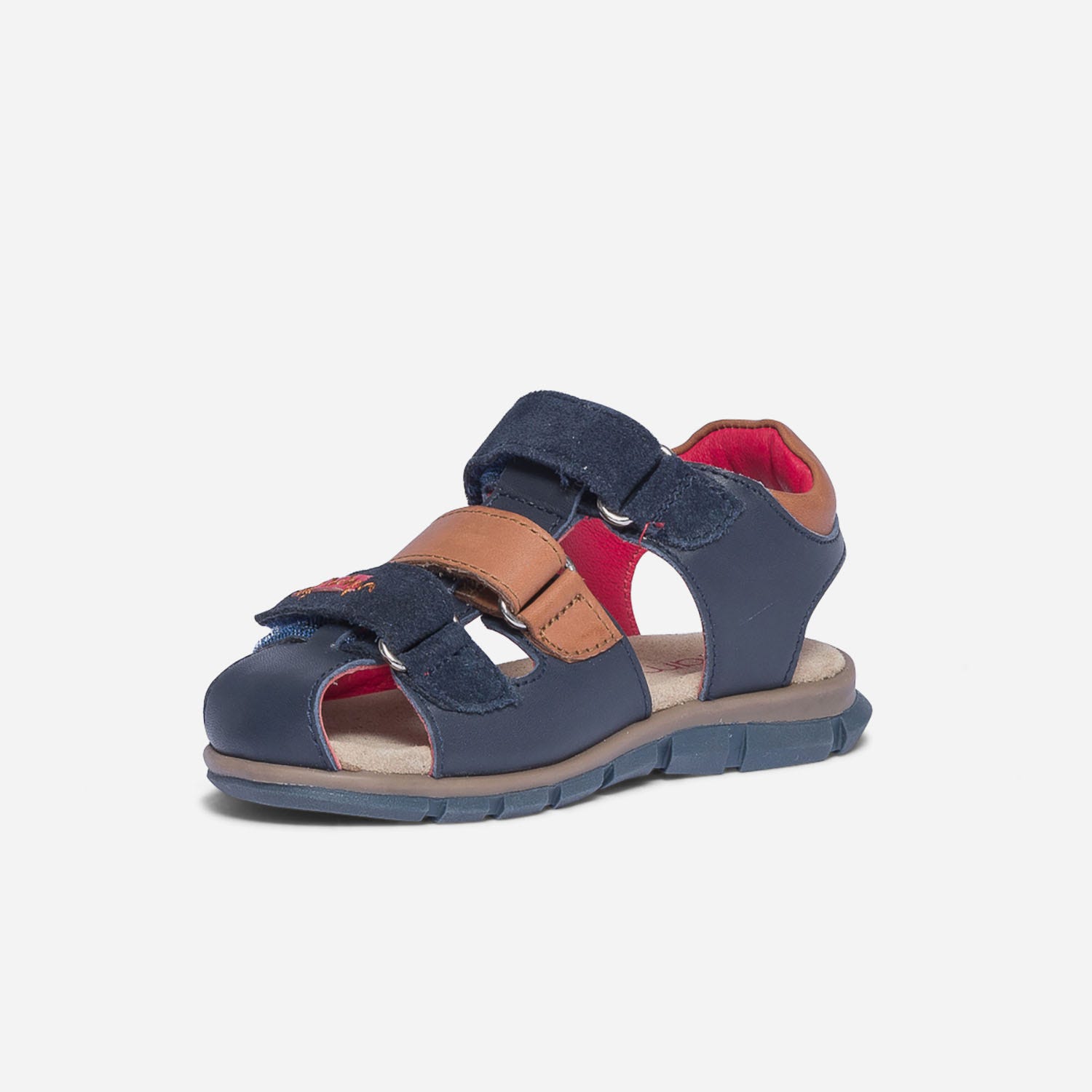 Sandale bleu marine et camel en cuir