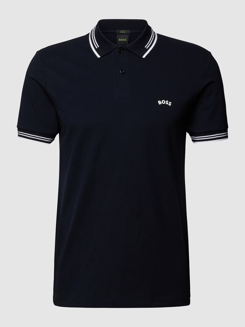 Slim Fit Poloshirt mit Kontraststreifen Modell 'Paul Curved' in dunkelblau