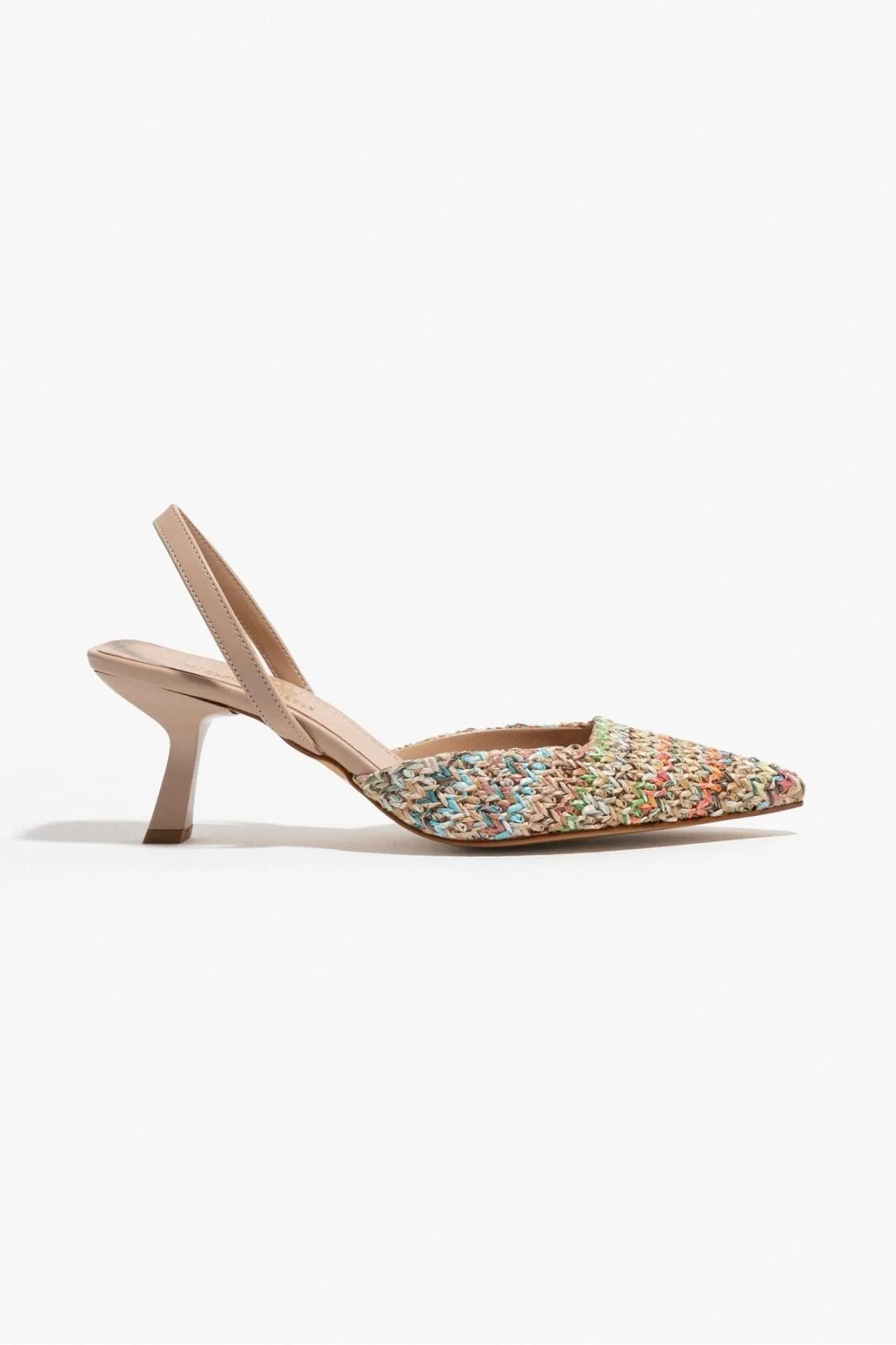 NİŞANTAŞI SHOES  Ponnie Bunte Stroh-Damenschuhe mit spitzem Zehenbereich und Absatz