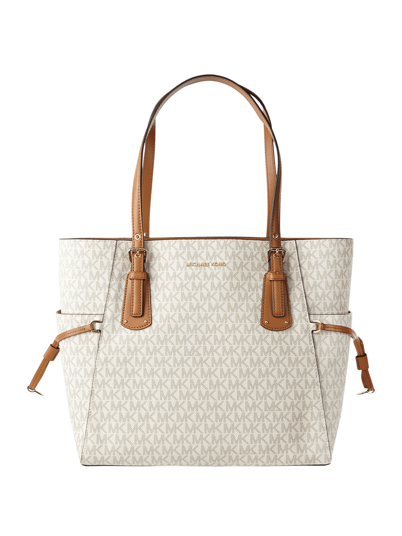 Shopper mit Logo-Muster in beige