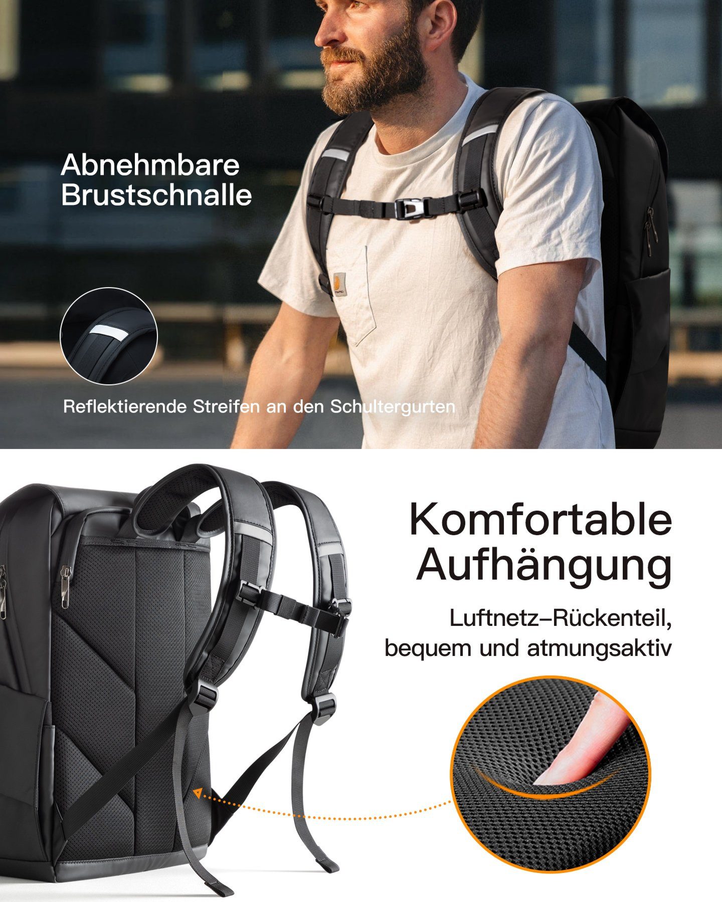 Inateck Laptoprucksack 22,8 L Rucksack Herren Damen Tagesrucksack Reiserucksack Daypack