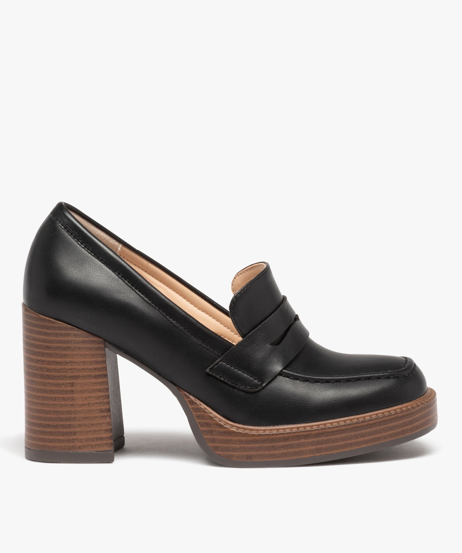 Mocassin à plateforme et talon haut femme noir | GEMO