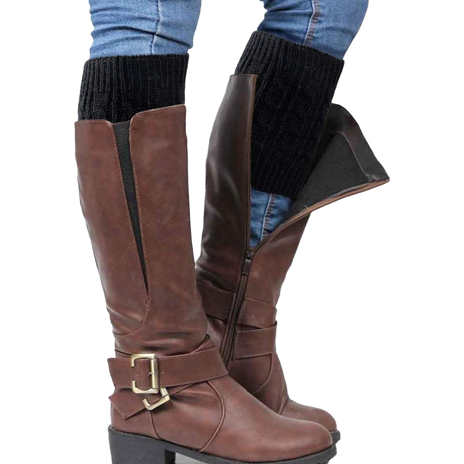 POCHUMIDUU Beinstulpen 2 Paare Damen Beinstulpen Winter Warme Kurze Beinwärmer (2paar, 4-St) Gestrickte Bein Wärmer Legwarmer