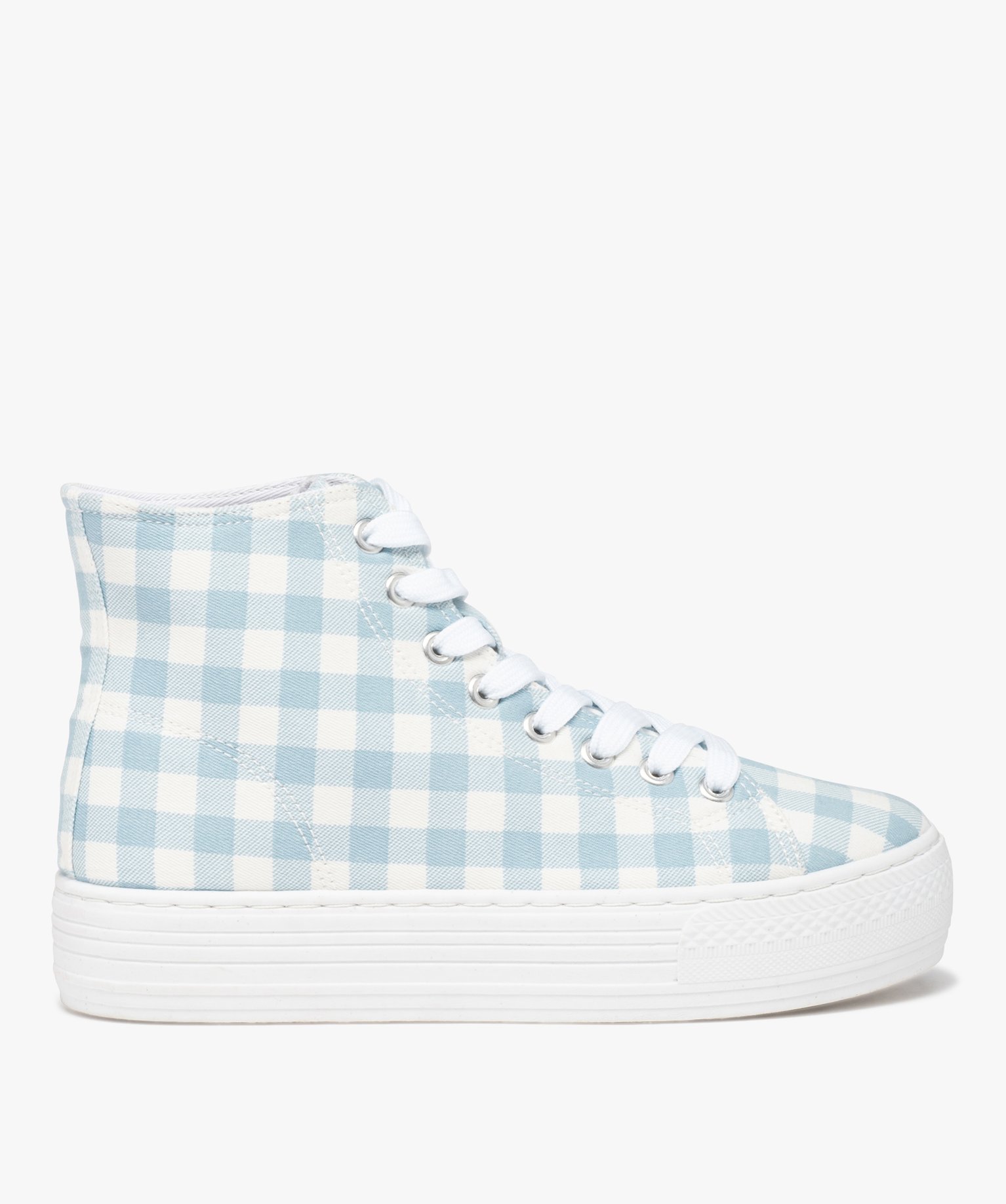 Baskets femme mid-cut en toile à semelle plateforme bleu | GEMO