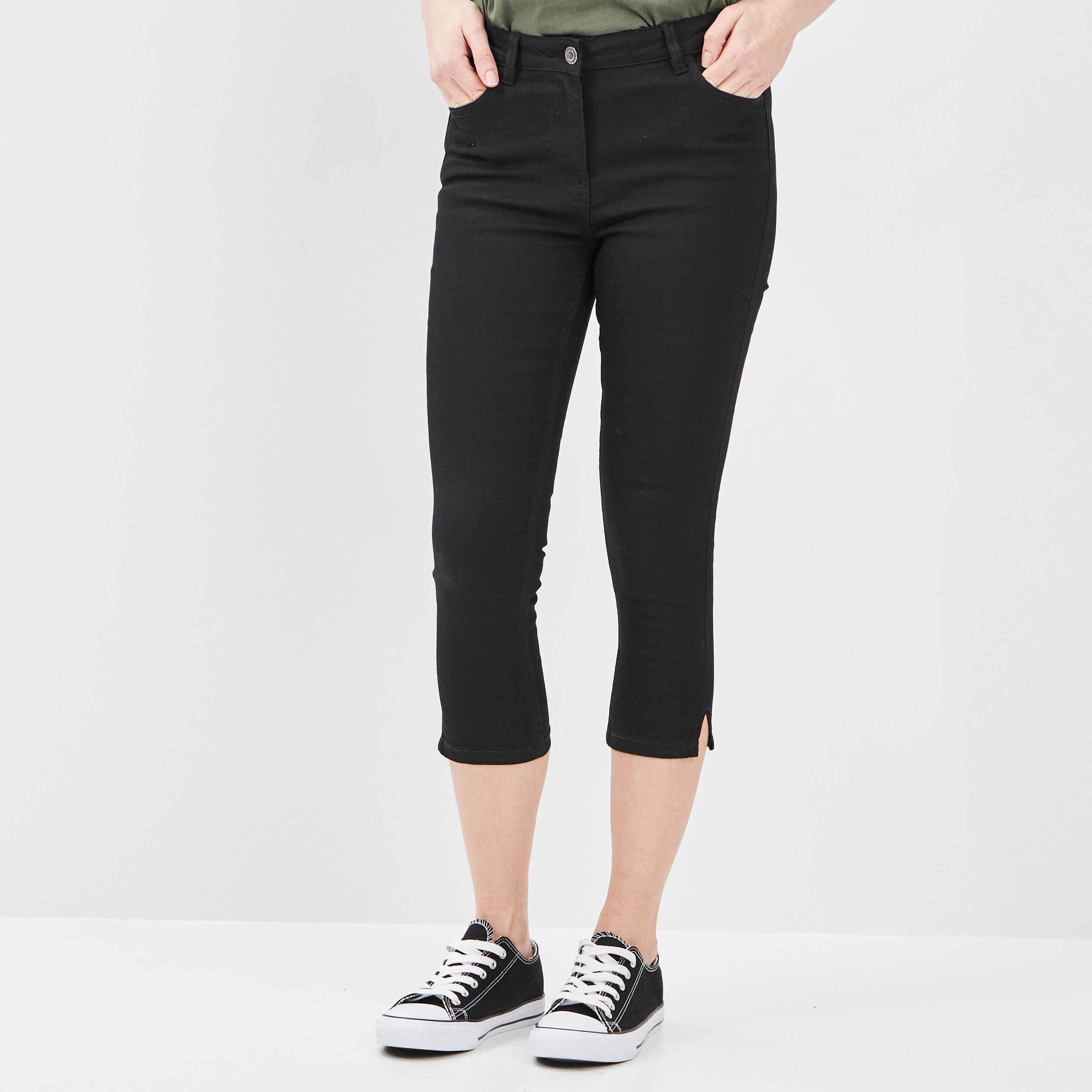 Pantacourt slim taille standard noir femme | La Halle