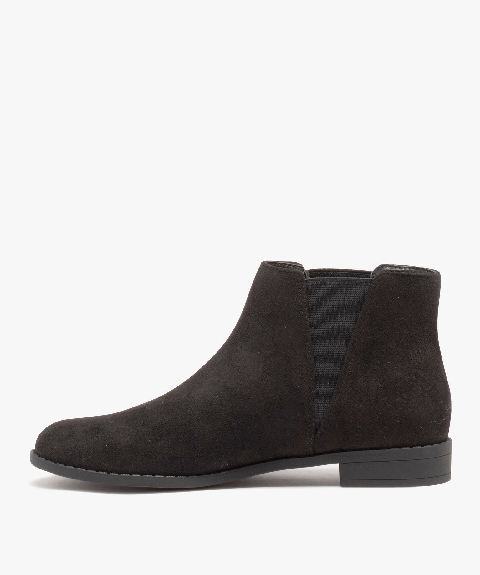 Boots Chelsea en suédine à talon plat femme noir | GEMO