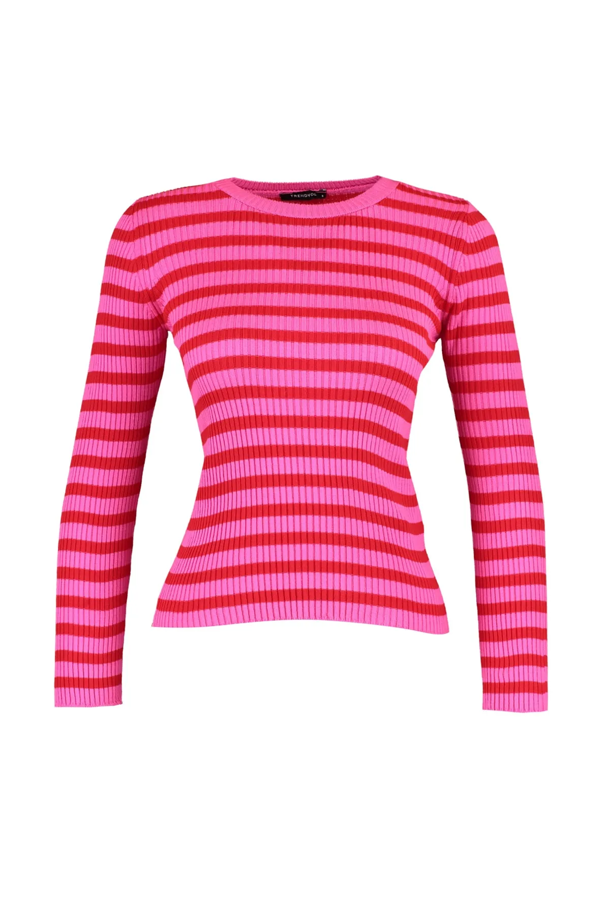 Trendyol Collection  Roter Basic Strickpullover mit Streifen TWOAW21KZ0942