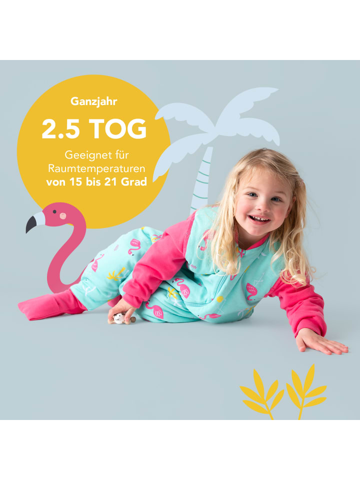 Schlummersack Bio Schlafsack mit Füßen und umklappbaren Bündchen 2.5 TOG in Pink günstig kaufen