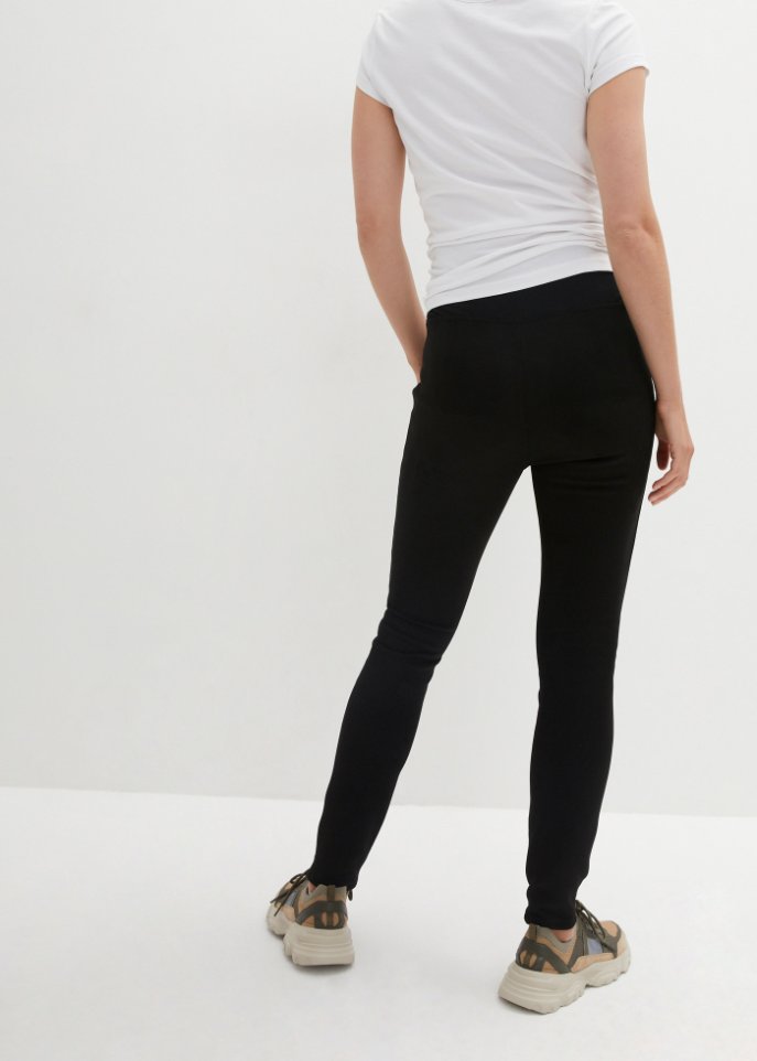 Umstandshose Velour-Lederimitat-Leggings mit Biese