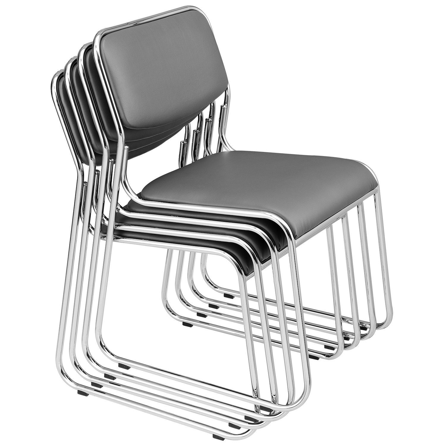 pro.tec Stapelstuhl, Office 4er Set stapelbar ergonomisch Kunstlederbezug Grau