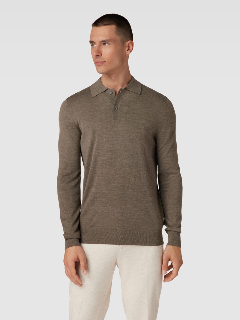 Strickpullover mit Polokragen in taupe meliert