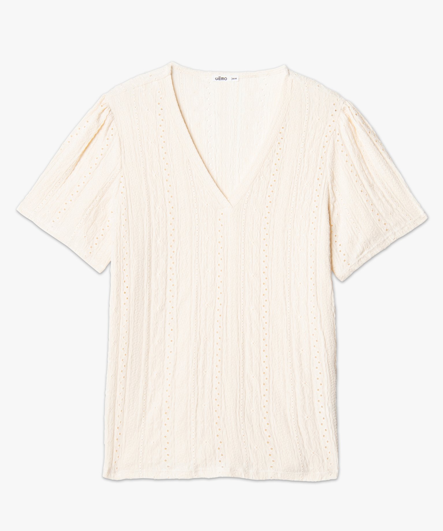 Tee-shirt femme grande taille à manches courtes en maille a... ecru | GEMO
