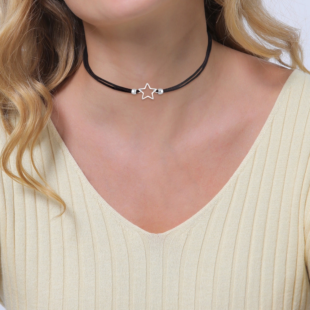 Elli Elli Collier Femmes Choker pendentif étoile avec imitation cuir en argent sterlin collier
