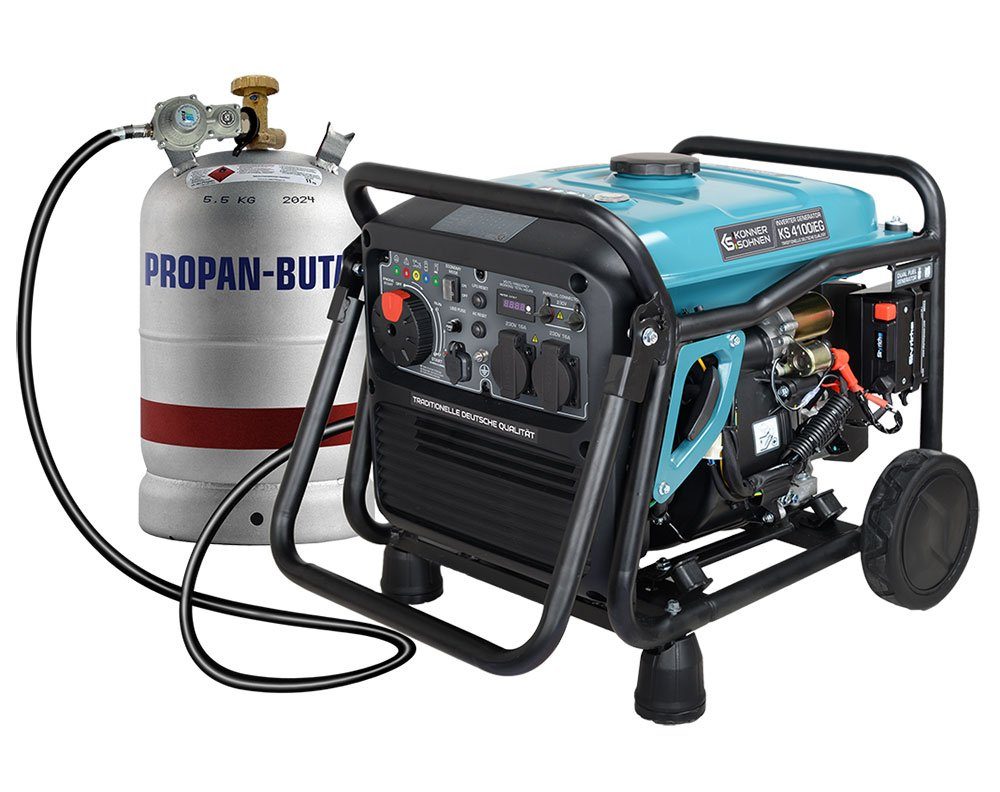 Könner & Söhnen Stromerzeuger KS 4100iE G, 4,00 in kW, (DUAL-FUEL Benzin/LPG Invertergenerator, 1-tlg., 2 USB-Anschlüsse, LED-Anzeige), ECO-Modus, Kupferwicklung, Stromerzeuger ultraleise EURO V