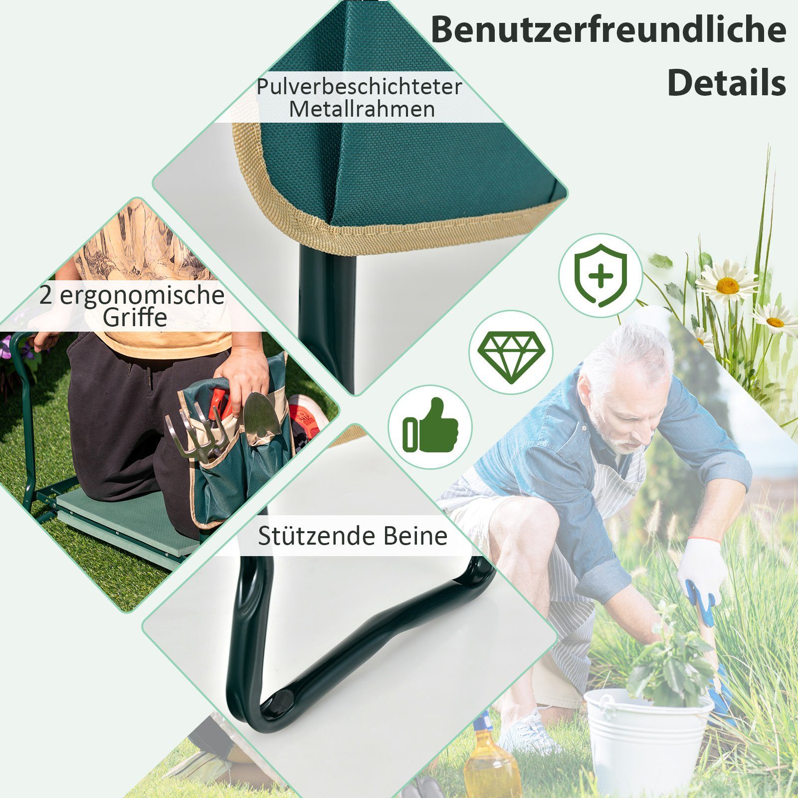 COSTWAY Kniebank Gartenhocker klappbar, für Gartenarbeit, bis 150kg belastbar