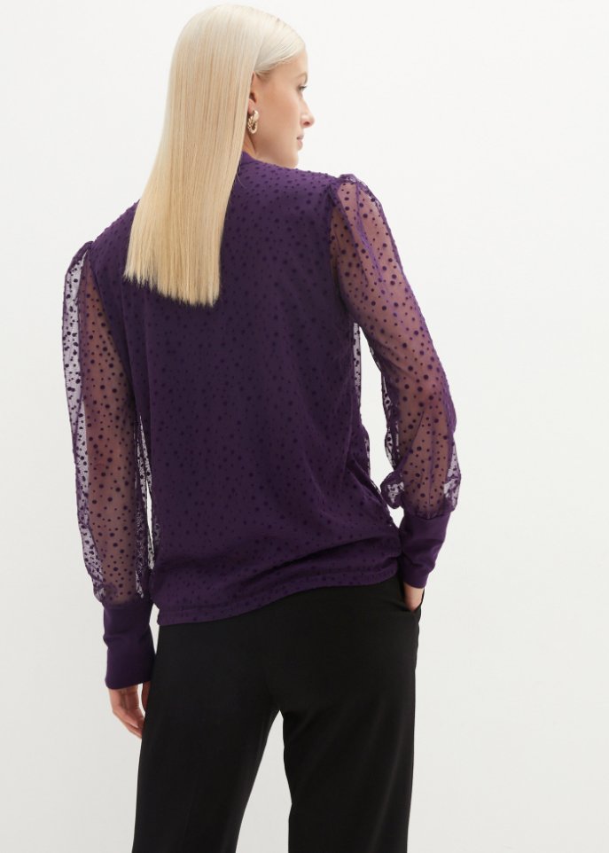 Langarmshirt aus Mesh mit Punkten