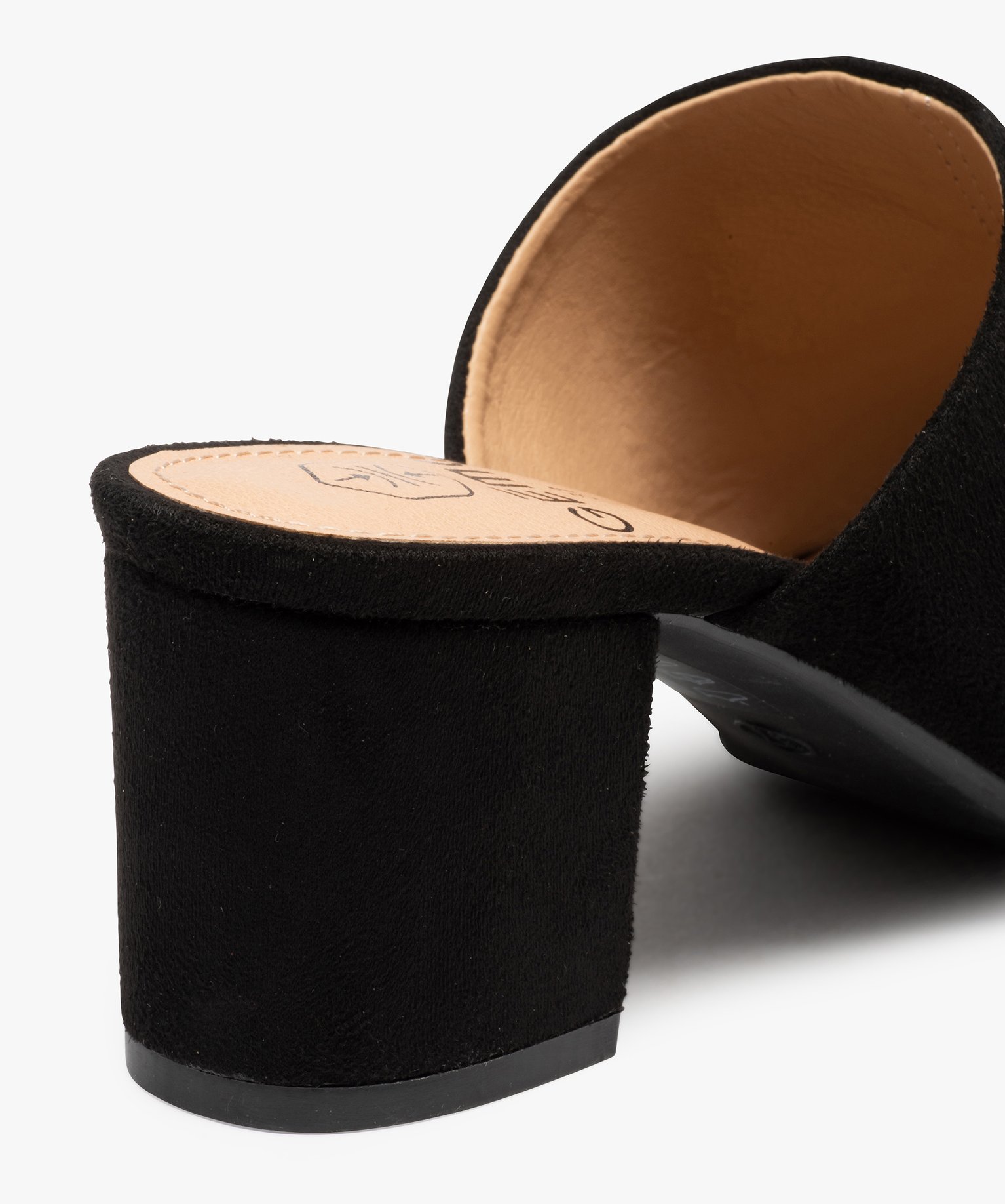 Mules femme à talon carré dessus en suédine unie noir | GEMO