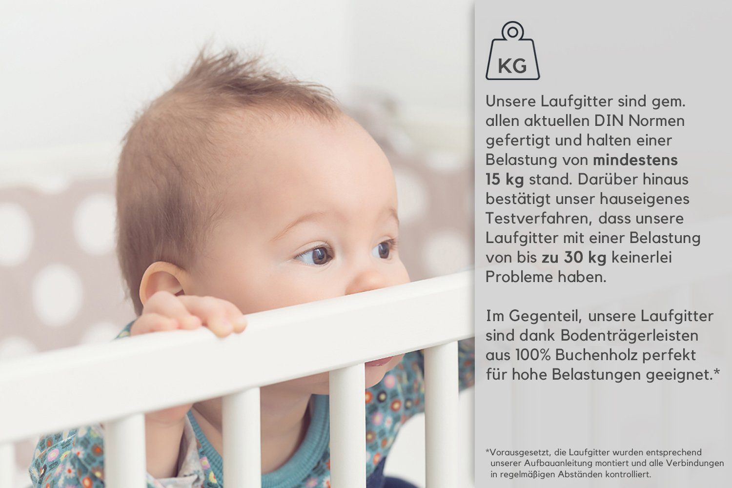 Sämann Laufgitter 6-eckig mit Matratze, weiß, stufenlos höhenverstellung, Made in Germany, gefertigt nach DIN Norm