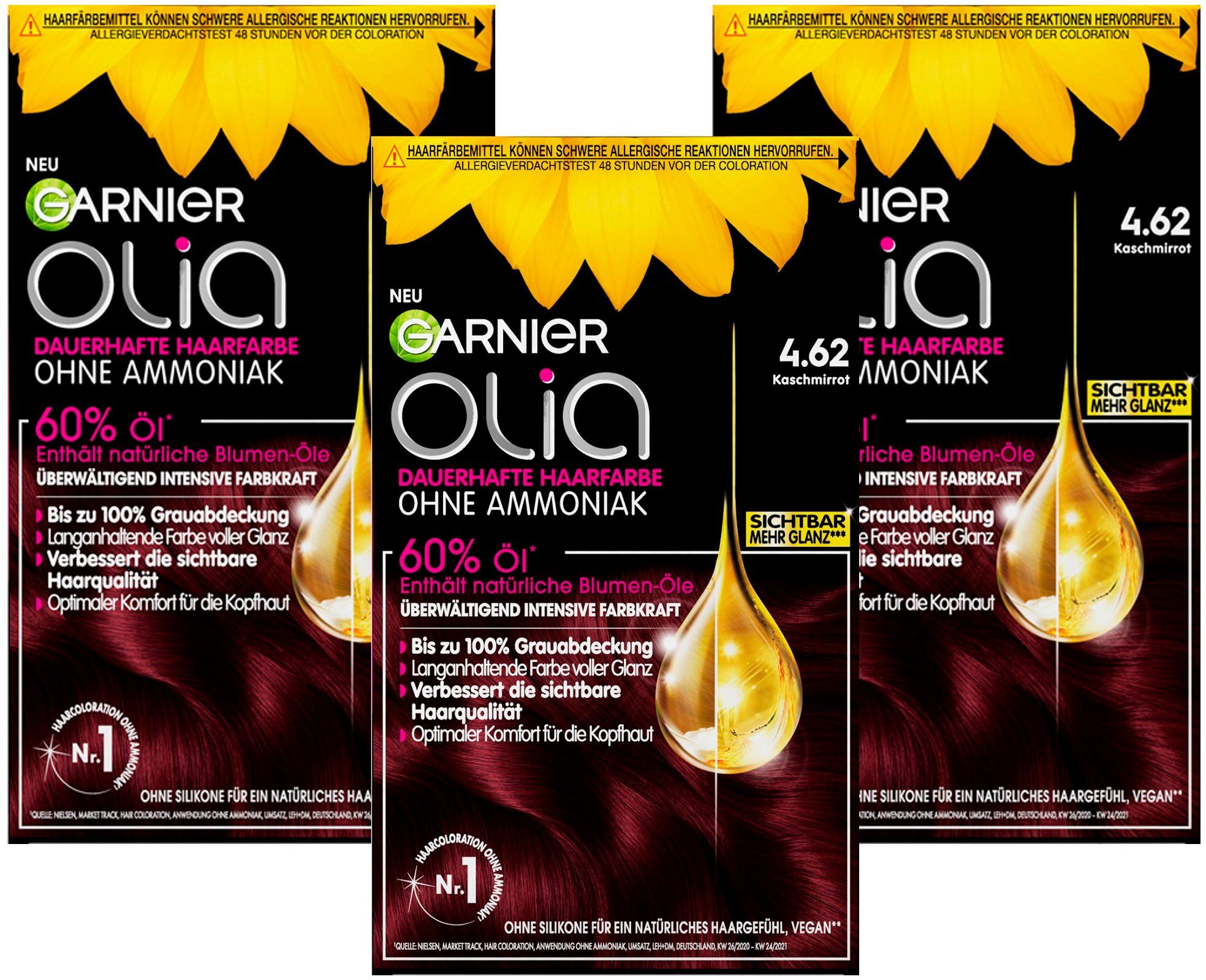 GARNIER Coloration Garnier Olia dauerhafte Haarfarbe, Set, 3-tlg., Ölbasis