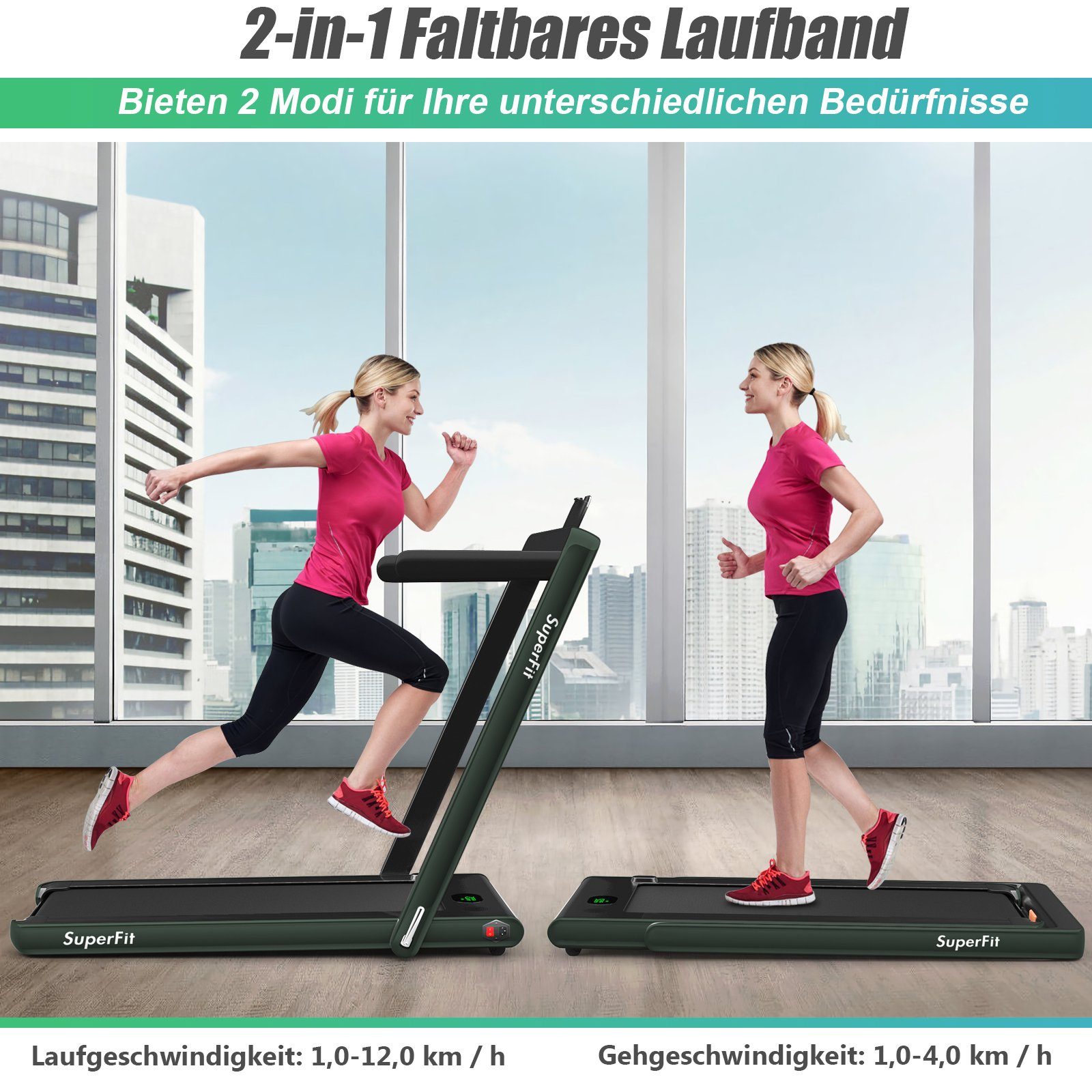 COSTWAY Laufband, APP, Bluetooth, LED, bis 120 kg