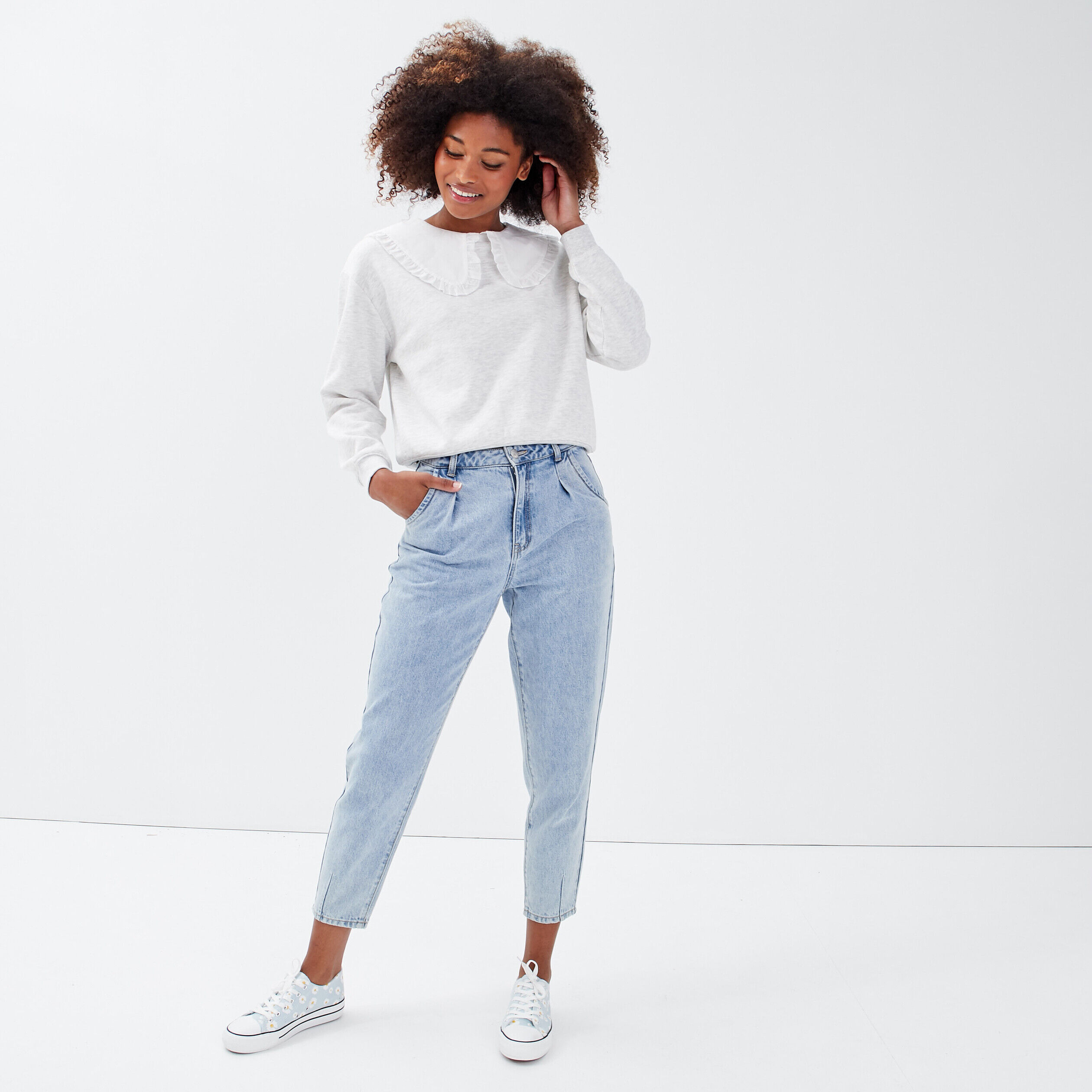 Sweat avec col claudine gris clair femme | Cache Cache