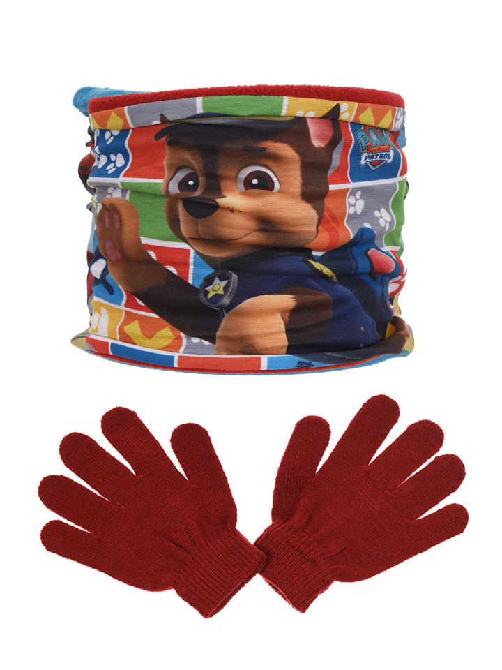 Paw Patrol 2tlg. Set: Schal und Handschuhe Chase Marshall Rubble in Rot günstig kaufen onesize