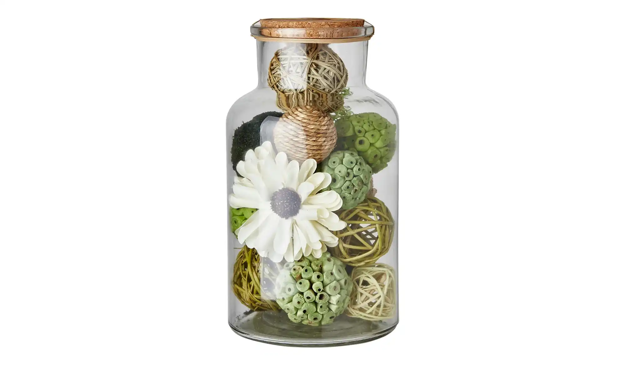 Dekokugeln im Glas mit Korkdeckel