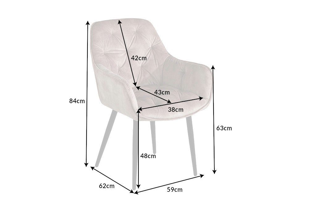 riess-ambiente Stuhl MILANO champagner, Esszimmer · Samt · Metall · mit Armlehne · Chesterfield-Steppung
