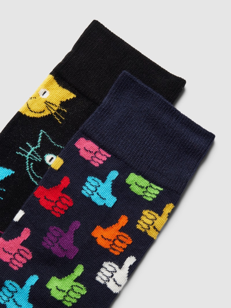 Socken mit Allover-Muster im 2er-Pack Modell 'Classic Cat' in schwarz